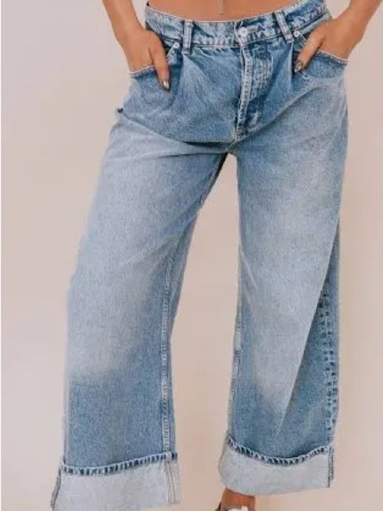 We The Free Denim - We The Free Light Blue Wide-Leg Jeans with Rolled Cuffs